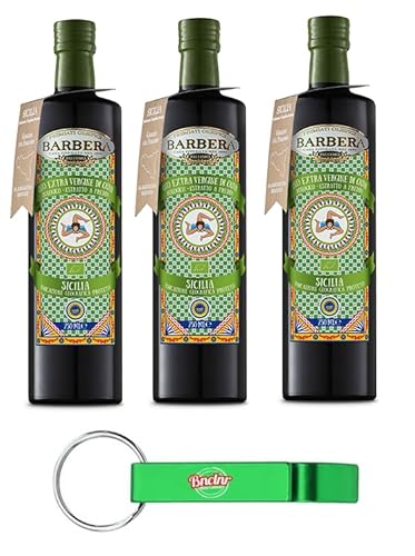 3er-Pack Barbera Sicilia Natives Olivenöl Extra ,Olio Extra Vergine di Oliva Sicilia,750ml Glasflaschen + Beni Culinari Kostenloser Schlüsselanhänger von Beni Culinari