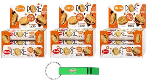 3er-Pack Doria Dore' Biscotti Frollini con Ripieno al Cacao,Mürbeteig Kekse mit Kakaofüllung,Multipack BOX 20x75g + Beni Culinari Kostenloser Schlüsselanhänger von Beni Culinari