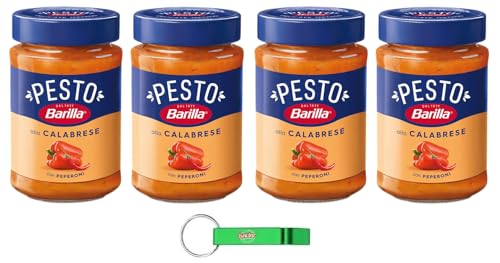 4x Barilla Pesto alla Calabrese 190g | Glutenfreie Italienische Pasta-Sauce mit Paprika, Peperoni, Ricotta, Pecorino Romano und Grana Padano, Nudel-Soße, rotes Pesto + Beni Culinari Kostenloser Schlüs von Beni Culinari