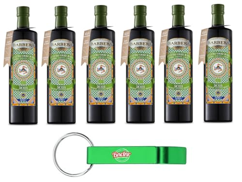 6er-Pack Barbera Sicilia Natives Olivenöl Extra ,Olio Extra Vergine di Oliva Sicilia,750ml Glasflaschen + Beni Culinari Kostenloser Schlüsselanhänger von Beni Culinari