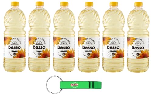 6er-Pack Basso Sonnenblumenöl,Olio di Semi di Girasole Speiseöl 1Lt PET + Beni Culinari Kostenloser Schlüsselanhänger von Beni Culinari