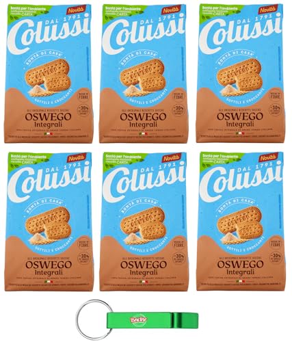 6er-Pack Colussi Biscotti Oswego Integrali,Vollkornkekse Kekse mit Braunem Zucker und Getreide Mehl,450g Beutel + Beni Culinari Kostenloser Schlüsselanhänger von Beni Culinari