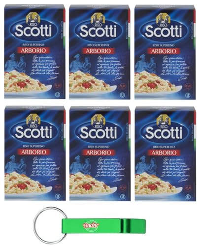 6er-Pack Riso Scotti Riso Arborio,Italienischer Reis,Superfeine Reiskörner,Ideal für Risottos und Timbales,500g Vakuumverpackung + Beni Culinari Kostenloser Schlüsselanhänger von Beni Culinari