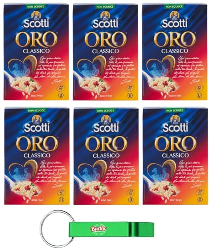 6er-Pack Riso Scotti Riso Oro Classico,Italienischer Reis,Superfeine Reiskörner Ideal für Risottos und Salate,500g Vakuumverpackung + Beni Culinari Kostenloser Schlüsselanhänger von Beni Culinari