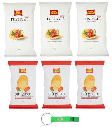 6x Testpaket San Carlo Patatine,Kirschtomaten 3x150g + Rustica 3x300g - Kartoffelchips Chips Beutel + Beni Culinari Kostenloser Schlüsselanhänger von Beni Culinari
