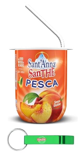 72er-Pack Sant'Anna Santhè Pesca,Eistee mit Pfirsichgeschmack,Erfrischendes Alkoholfreies Getränk,Glutenfrei,Glas mit Strohhalm 200ml + Beni Culinari Kostenloser Schlüsselanhänger von Beni Culinari