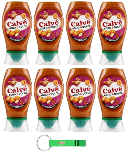 8er-Pack Calvé Sauce Agro & Dolce,Fruchtige Süß-Sauer-Sauce,Glutenfrei Würzsauce,Top Down 250ml + Beni Culinari Kostenloser Schlüsselanhänger von Beni Culinari