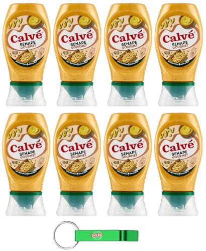 8er-Pack Calvè Senape Gourmet,Senf mit leicht würzigen Körnern,Würzsoße,Glutenfrei Würzsauce,Top Down 250ml + Beni Culinari Kostenloser Schlüsselanhänger von Beni Culinari