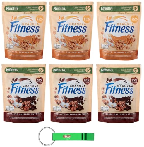 Testpaket Fitness Granola Miele + Cioccolato Knuspriges Müsli mit Vollkorn Hafer,6x300g Beutel + Beni Culinari Kostenloser Schlüsselanhänger von Beni Culinari