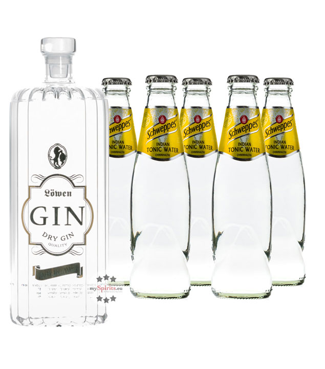 Löwen Dry Gin & Schweppes Indian Tonic Set (40 % vol., 1,7 Liter) von Bergbrennerei Löwen