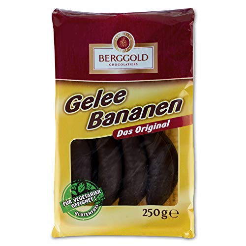 Berggold Gelee Bananen 2er Pack (2 x 250 g) Gelee mit Bananengeschmack mit Schokoladenüberzug Glutenfrei von Berggold