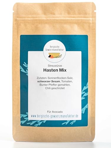 Avocado Gewürzmischung/Avocado Topping - Hasten Mix mit schwarzem Sesam, Sonnenflockensalz, buntem Pfeffer und Chili Avocado Gewürzmischung/Avocado Topping - Hasten Mix mit schwarzem Sesam, Sonnenflockensalz, buntem Pfeffer und Chili von Bergische Gewürzmanufaktur