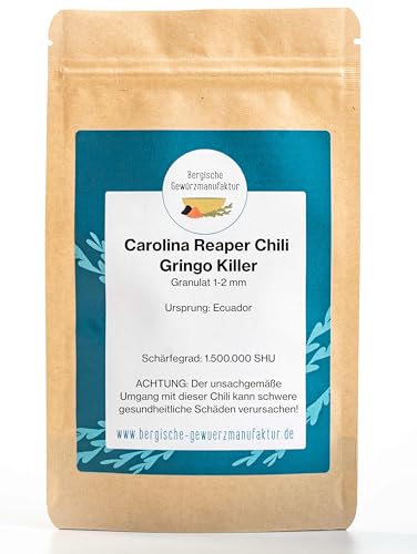 Carolina Reaper Chili Flocken - Gringo Killer 25 g, die schärfste Chili der Welt von Bergische Gewürzmanufaktur