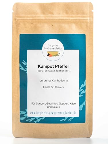 Kampot Pfeffer, ganz, schwarz, fermentiert. Der Echte aus Kambodscha mit feinem Salz fermentiert Kampot Pfeffer, ganz, schwarz, fermentiert. Der Echte aus Kambodscha mit feinem Salz fermentiert von Bergische Gewürzmanufaktur