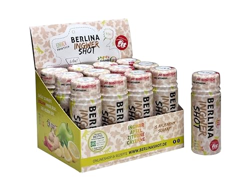 Berlina Ingwer Shot Box – 12 Shots à 60 ml, Apfel- Ingwer- und Zitronensaft mit Cayennepfeffer von Berlinashot