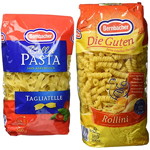 Bernbacher Pasta 500g - Tagliatelle, 5er Pack (5 x 500 g Beutel) & Die Guten 500g - Rollini, 5er Pack (5 x 500 g) von Bernbacher