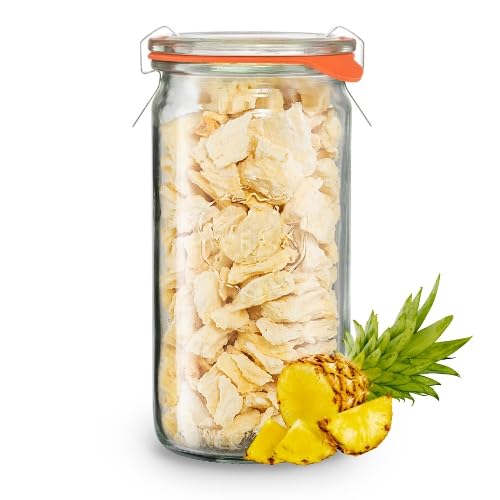 Ananas 60g - 100% Gefriergetrocknete Früchte - Freeze Dried Methode - Trockenfrüchte, Versiegelt in einem 340 ml Weck-Glas, ohne Zuckerzusatz, Quelle für Vitamine - BerriesPolska® von Berries Polska