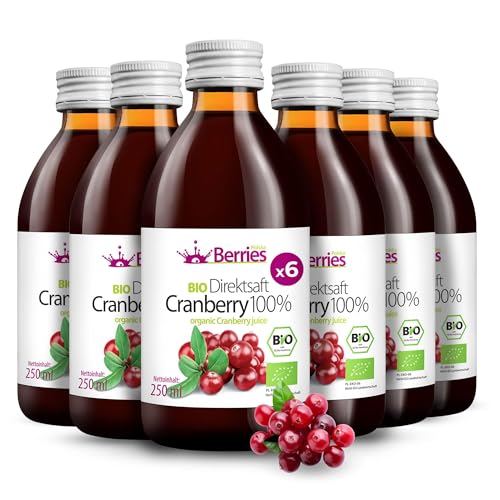 BIO Cranberrysaft 6er Pack (6x250ml) - BIO purer Cranberry-Direktsaft - 100% Kaltgepresst Muttersaft - ohne Farbstoffe, ohne Zucker, ohne GMO, ohne Konservierungsstoffe - Vegan - BerriesPolska® BIO Cranberrysaft 6er Pack (6x250ml) - BIO purer Cranberry-Direktsaft - 100% Kaltgepresst Muttersaft - ohne Farbstoffe, ohne Zucker, ohne GMO, ohne Konservierungsstoffe - Vegan - BerriesPolska® von Berries Polska