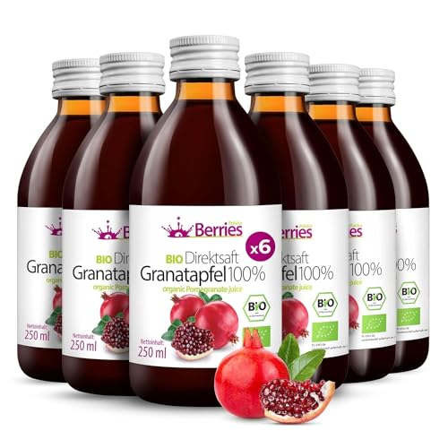 BIO Granatapfelsaft 6er Pack (6x250ml)- BIO purer Granatapfel-Direktsaft 100% - Kaltgepresst Muttersaft - ohne Farbstoffe, ohne Zucker, ohne GMO, ohne Konservierungsstoffe - Vegan, Öko, BerriesPolska® BIO Granatapfelsaft 6er Pack (6x250ml)- BIO purer Granatapfel-Direktsaft 100% - Kaltgepresst Muttersaft - ohne Farbstoffe, ohne Zucker, ohne GMO, ohne Konservierungsstoffe - Vegan, Öko, BerriesPolska® von Berries Polska