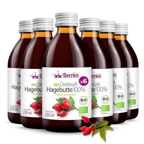 BIO Hagebuttensaft 6er Pack (6x250ml) - BIO purer Hagebutte-Direktsaft - 100% Kaltgepresst Muttersaft - ohne Farbstoffe, ohne Zucker, ohne GMO, ohne Konservierungsstoffe - Vegan - Öko - BerriesPolska® BIO Hagebuttensaft 6er Pack (6x250ml) - BIO purer Hagebutte-Direktsaft - 100% Kaltgepresst Muttersaft - ohne Farbstoffe, ohne Zucker, ohne GMO, ohne Konservierungsstoffe - Vegan - Öko - BerriesPolska® von Berries Polska