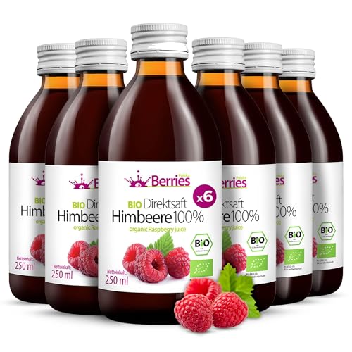 BIO Himbeersaft 6er Pack (6x250ml) - BIO purer Himbeer-Direktsaft - 100% Kaltgepresst Himbeer Muttersaft - ohne Farbstoffe, ohne Zucker, ohne GMO, ohne Konservierungsstoffe - Vegan - BerriesPolska® BIO Himbeersaft 6er Pack (6x250ml) - BIO purer Himbeer-Direktsaft - 100% Kaltgepresst Himbeer Muttersaft - ohne Farbstoffe, ohne Zucker, ohne GMO, ohne Konservierungsstoffe - Vegan - BerriesPolska® von Berries Polska