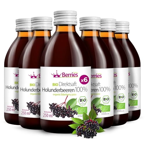 BIO Holundersaft 6er Pack (6x250ml) - BIO purer Holunder-Direktsaft - 100% Kaltgepresst Holunderbeeren Muttersaft - ohne Zuckerzusatz, ohne GMO, ohne Konservierungsstoffe - Vegan- Öko - BerriesPolska® BIO Holundersaft 6er Pack (6x250ml) - BIO purer Holunder-Direktsaft - 100% Kaltgepresst Holunderbeeren Muttersaft - ohne Zuckerzusatz, ohne GMO, ohne Konservierungsstoffe - Vegan- Öko - BerriesPolska® von Berries Polska
