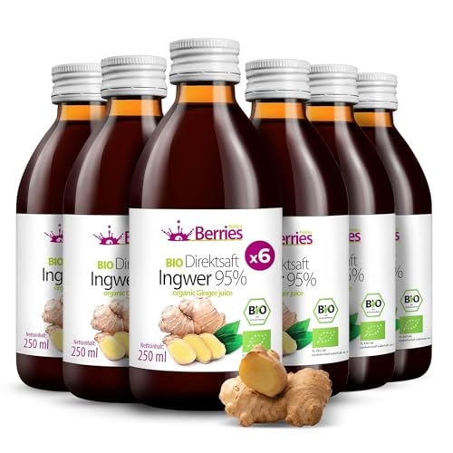 BIO Ingwersaft 6er Pack (6x250ml) - BIO purer Ingwer-Direktsaft - Kaltgepresst Ingwer Muttersaft - ohne Farbstoffe, ohne Zucker, ohne GMO, ohne Konservierungsstoffe- Vegan, Vegetarisch- BerriesPolska® BIO Ingwersaft 6er Pack (6x250ml) - BIO purer Ingwer-Direktsaft - Kaltgepresst Ingwer Muttersaft - ohne Farbstoffe, ohne Zucker, ohne GMO, ohne Konservierungsstoffe- Vegan, Vegetarisch- BerriesPolska® von Berries Polska