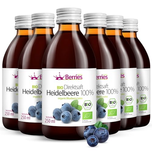 BIO Heidelbeersaft 6er Pack (6x250ml) - BIO purer Heidelbeere Direktsaft 100% - Kaltgepresst Blaubeer Muttersaft- ohne GMO, ohne Konservierungsstoffe, ohne Zuckerzusatz- Vegan, Öko, BerriesPolska® BIO Heidelbeersaft 6er Pack (6x250ml) - BIO purer Heidelbeere Direktsaft 100% - Kaltgepresst Blaubeer Muttersaft- ohne GMO, ohne Konservierungsstoffe, ohne Zuckerzusatz- Vegan, Öko, BerriesPolska® von Berries Polska
