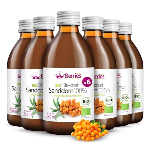 BIO Sanddornsaft 6er Pack (6x250ml) Purer Direktsaft aus BIO Frucht Gepresst, 100% Kaltgepresst Muttersaft- ohne Farbstoffe, ohne Zucker, ohne GMO, ohne Konservierungsstoffe - Vegan - BerriesPolska® BIO Sanddornsaft 6er Pack (6x250ml) Purer Direktsaft aus BIO Frucht Gepresst, 100% Kaltgepresst Muttersaft- ohne Farbstoffe, ohne Zucker, ohne GMO, ohne Konservierungsstoffe - Vegan - BerriesPolska® von Berries Polska