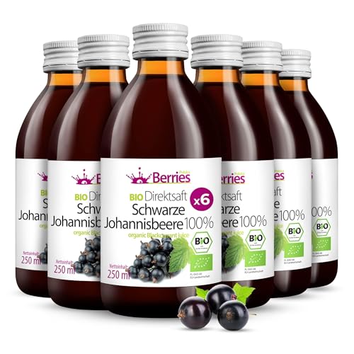 BIO Schwarzer Johannisbeersaft 6er Pack (6x250ml) - BIO purer Schwarze Johannisbeer-Direktsaft - 100% Kaltgepresst Muttersaft - ohne Zucker, GMO, Konservierungsstoffe - Vegan - Öko - BerriesPolska® BIO Schwarzer Johannisbeersaft 6er Pack (6x250ml) - BIO purer Schwarze Johannisbeer-Direktsaft - 100% Kaltgepresst Muttersaft - ohne Zucker, GMO, Konservierungsstoffe - Vegan - Öko - BerriesPolska® von Berries Polska