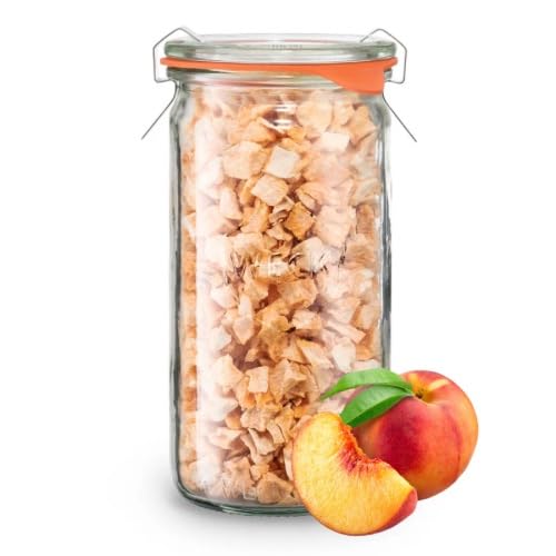 Pfirsich 40g - 100% Gefriergetrocknete Früchte - Freeze Dried Methode - Trockenfrüchte, Versiegelt in einem 340 ml Weck-Glas, ohne Zuckerzusatz, Quelle für Vitamine - BerriesPolska® von Berries Polska