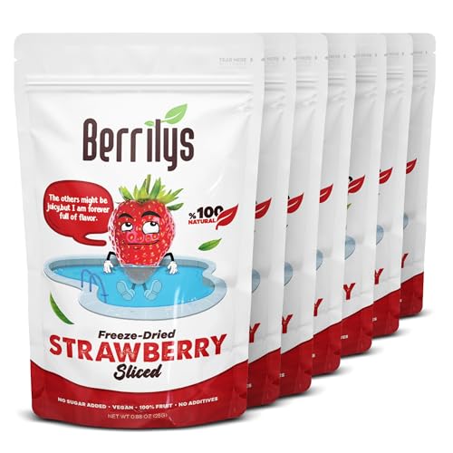 Berrilys Gefriergetrocknete Erdbeerscheiben, gesunder Snack, ideal zur Kuchendekoration, ohne Zuckerzusatz, Non-GMO, Packung mit 7 Stück, jeweils 25 g Berrilys Gefriergetrocknete Erdbeerscheiben, gesunder Snack, ideal zur Kuchendekoration, ohne Zuckerzusatz, Non-GMO, Packung mit 7 Stück, jeweils 25 g von Berrilys