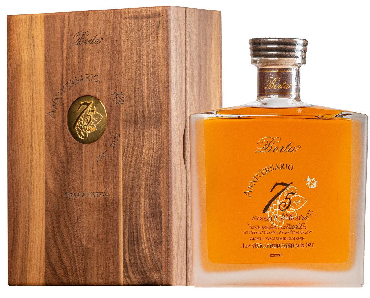 Berta - Grappa Riserva Anniversario 75 1,5 l Magnum in Holzkiste Berta - Grappa Riserva Anniversario 75 1,5 l Magnum in Holzkiste von Berta Grappa