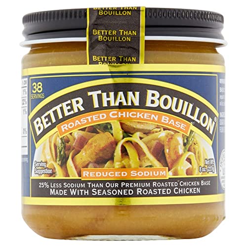 Better Than Bouillon Geröstete Hühnerbasis mit reduziertem Natrium, hergestellt mit gewürztem gebratenem Huhn und weniger Natrium, 38 Portionen pro Glas, 237 ml (3 Stück) von Better Than Bouillon