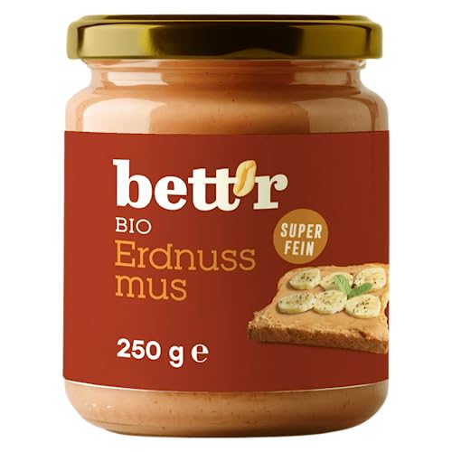 Bettr Bio Erdnussmus Fein - Zartschmelzender Genuss aus hochwertigen Erdnüssen Bio-Qualität (1x 250 gramm) von Bettr