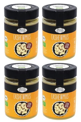 Betty Butter Bio Premium Cashewmus, geröstet, 4 x 330 g, Cashewbutter ohne Zucker, Cashewpüree, natürliches Nussmus ohne Zusatzstoffe, aus Fairtrade-Bio-Cashews, cremiges Nussmus ohne Zucker Betty Butter Bio Premium Cashewmus, geröstet, 4 x 330 g, Cashewbutter ohne Zucker, Cashewpüree, natürliches Nussmus ohne Zusatzstoffe, aus Fairtrade-Bio-Cashews, cremiges Nussmus ohne Zucker von Betty Butter