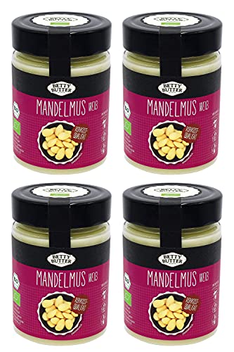Betty Butter Bio Premium Mandelmus weiß, Rohkost-Qualität, 4 x 330 g, natürliches Nussmus ohne Zucker, Mandelmus ohne Zucker, Mandelpüree, Mandelbutter, ohne Zusatzstoffe, kein Palmöl Betty Butter Bio Premium Mandelmus weiß, Rohkost-Qualität, 4 x 330 g, natürliches Nussmus ohne Zucker, Mandelmus ohne Zucker, Mandelpüree, Mandelbutter, ohne Zusatzstoffe, kein Palmöl von Betty Butter