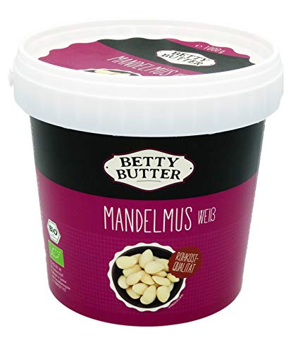 Bio Premium Mandelmus weiß, Rohkost-Qualität, 1 kg Eimer, natürliches Nussmus ohne Zucker, Mandelmus ohne Zucker, Mandelpüree, Mandelbutter, ohne Zusatzstoffe, kein Palmöl Bio Premium Mandelmus weiß, Rohkost-Qualität, 1 kg Eimer, natürliches Nussmus ohne Zucker, Mandelmus ohne Zucker, Mandelpüree, Mandelbutter, ohne Zusatzstoffe, kein Palmöl von Betty Butter