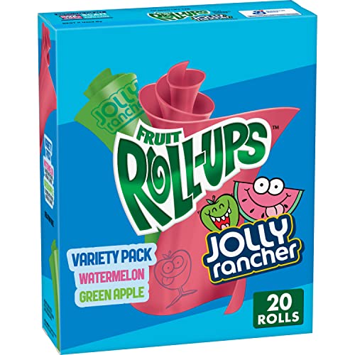 Betty Crocker Variety Pack Fruit Roll-Ups Fruit Flavored Snacks, Jolly Rancher Green Apple & Watermelone, 20 Stück von Betty Crocker