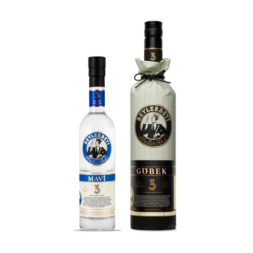 Beylerbeyi - Set Raki Göbek 70cl + Mavi 35cl | Türkischer Brandy mit Anis aromatisiert - 100% frische Weintrauben - ohne Zuckerzusatz | Dreifache Destillation - Alkoholgehalt 45% Beylerbeyi - Set Raki Göbek 70cl + Mavi 35cl | Türkischer Brandy mit Anis aromatisiert - 100% frische Weintrauben - ohne Zuckerzusatz | Dreifache Destillation - Alkoholgehalt 45% von Beylerbeyi