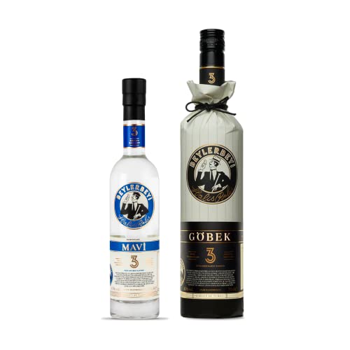 Beylerbeyi - Set Raki Göbek 70cl + Mavi 35cl | Türkischer Brandy mit Anis aromatisiert - 100% frische Weintrauben - ohne Zuckerzusatz | Dreifache Destillation - Alkoholgehalt 45% von Beylerbeyi