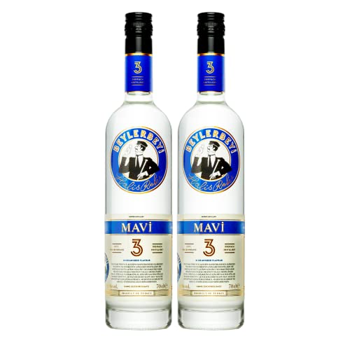 RAKI - Beylerbeyi Mavi Raki 2 x 70cl | Türkischer Brandy mit Anis aromatisiert - 100% frische Weintrauben - Ohne Zuckerzusatz | Dreifache Destillation - Alkoholgehalt 45% von Beylerbeyi