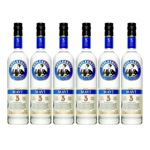 RAKI - Beylerbeyi Mavi Raki 6 x 70cl | Türkischer Brandy mit Anis aromatisiert - 100% frische Weintrauben - Ohne Zuckerzusatz | Dreifache Destillation - Alkoholgehalt 45% von Beylerbeyi