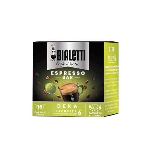 Bialetti Caffè d'Italia, Schachtel mit 16 Kapseln, entkoffeiniert, Intensität 6, kompatibel mit Bialetti-Maschinen mit geschlossenem System, 100 prozent Aluminium von Bialetti