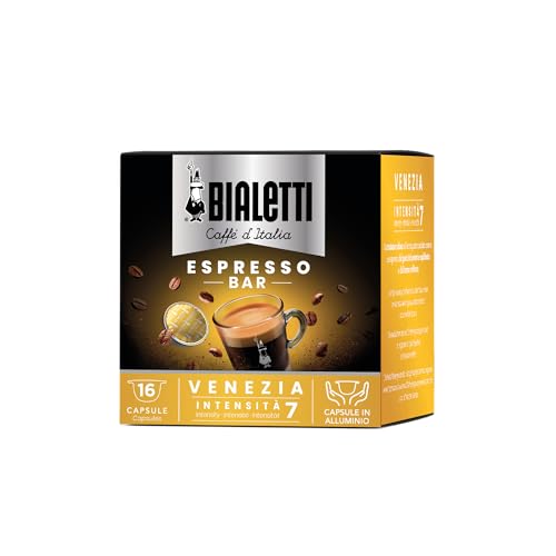 Bialetti Caffè d'Italia, Schachtel mit 16 Kapseln, Venedig, Intensität 7, kompatibel mit Bialetti-Maschinen mit geschlossenem System, 100 prozent Aluminium Bialetti Caffè d'Italia, Schachtel mit 16 Kapseln, Venedig, Intensität 7, kompatibel mit Bialetti-Maschinen mit geschlossenem System, 100 prozent Aluminium von Bialetti