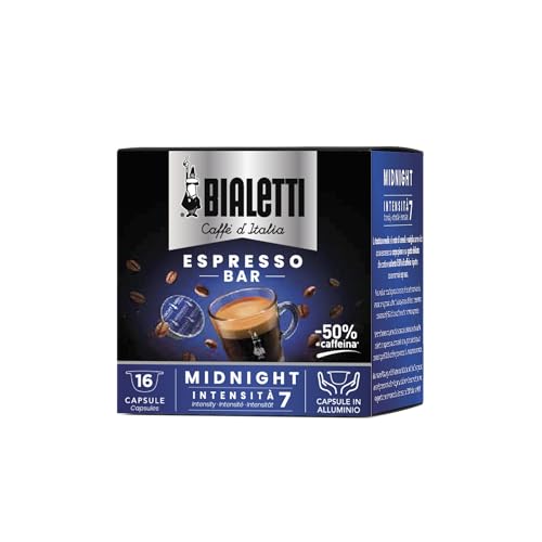 Bialetti Caffè d'Italia, Schachtel mit 16 Kapseln, Midnight, Intensität 7, kompatibel mit Bialetti-Maschinen mit geschlossenem System, 100 prozent Aluminium von Bialetti