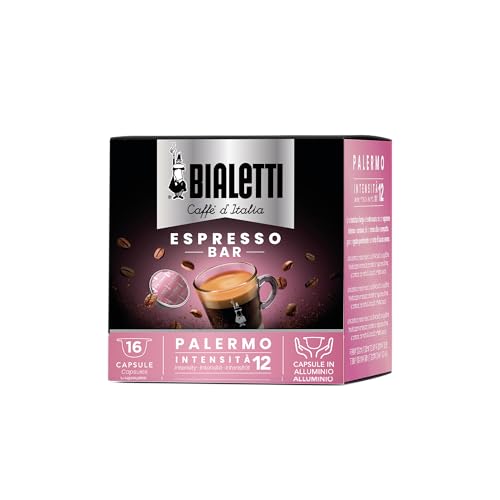 Bialetti Caffè d'Italia, Schachtel mit 16 Kapseln, Palermo, Intensität 12, kompatibel mit Bialetti-Maschinen mit geschlossenem System, 100 prozent Aluminium von Bialetti