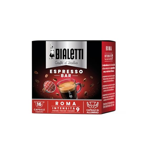 Bialetti Caffè d'Italia, Schachtel mit 16 Kapseln, Rom, Intensität 9, kompatibel mit Bialetti-Maschinen mit geschlossenem System, 100 prozent Aluminium von Bialetti