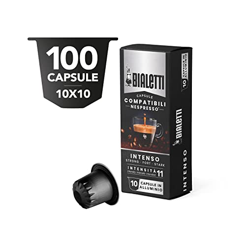 Bialetti Nespresso-kompatible Kapseln, intensiver Geschmack (Intensität 11), 100 Aluminiumkapseln (10 Packungen mit 10 Kapseln), 900 g von Bialetti
