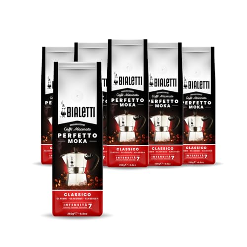 Bialetti - Perfetto Moka Classico: Gemahlener Kaffee mit mittlerer Röstung, Aroma von Haselnüssen und Getrockneten Früchten, 250g x 6, Beutel mit Aromaventil von Bialetti